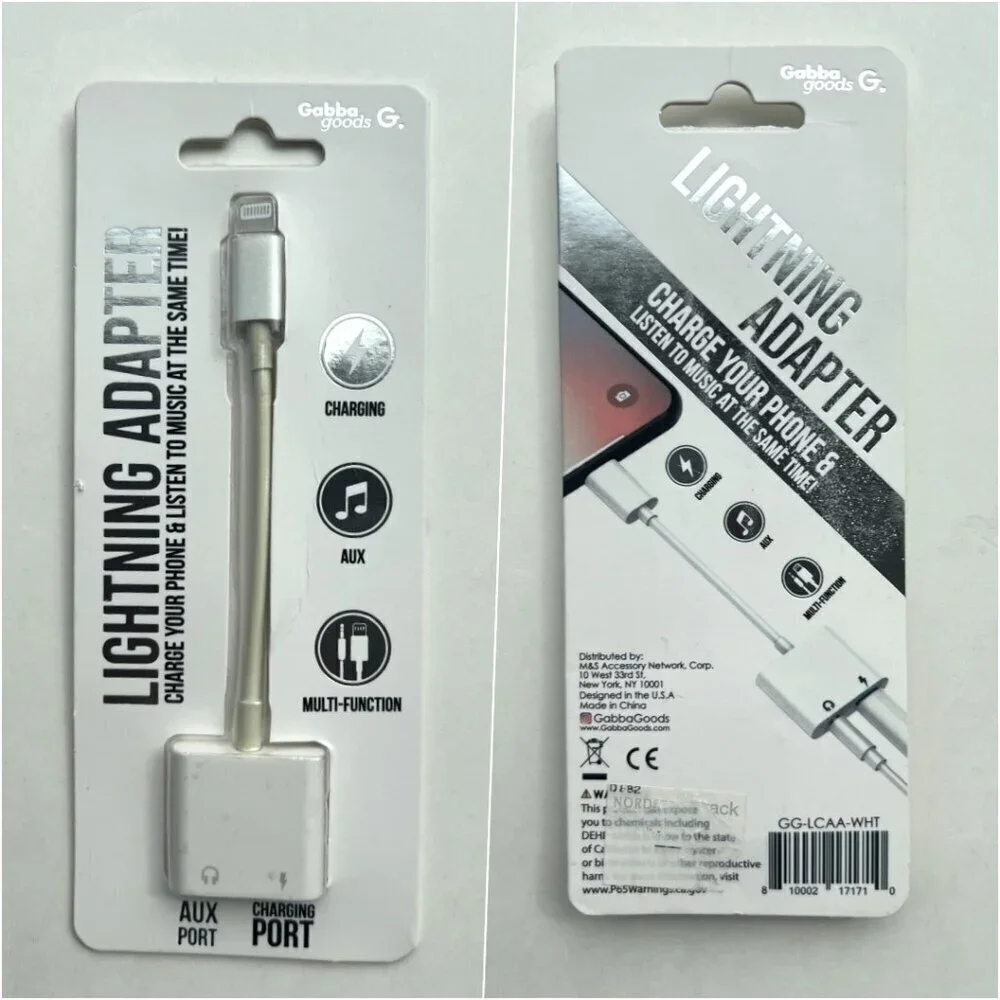 GabbaGoods 2-in-1 Lightning to Headphone Audio and Charger Adapter